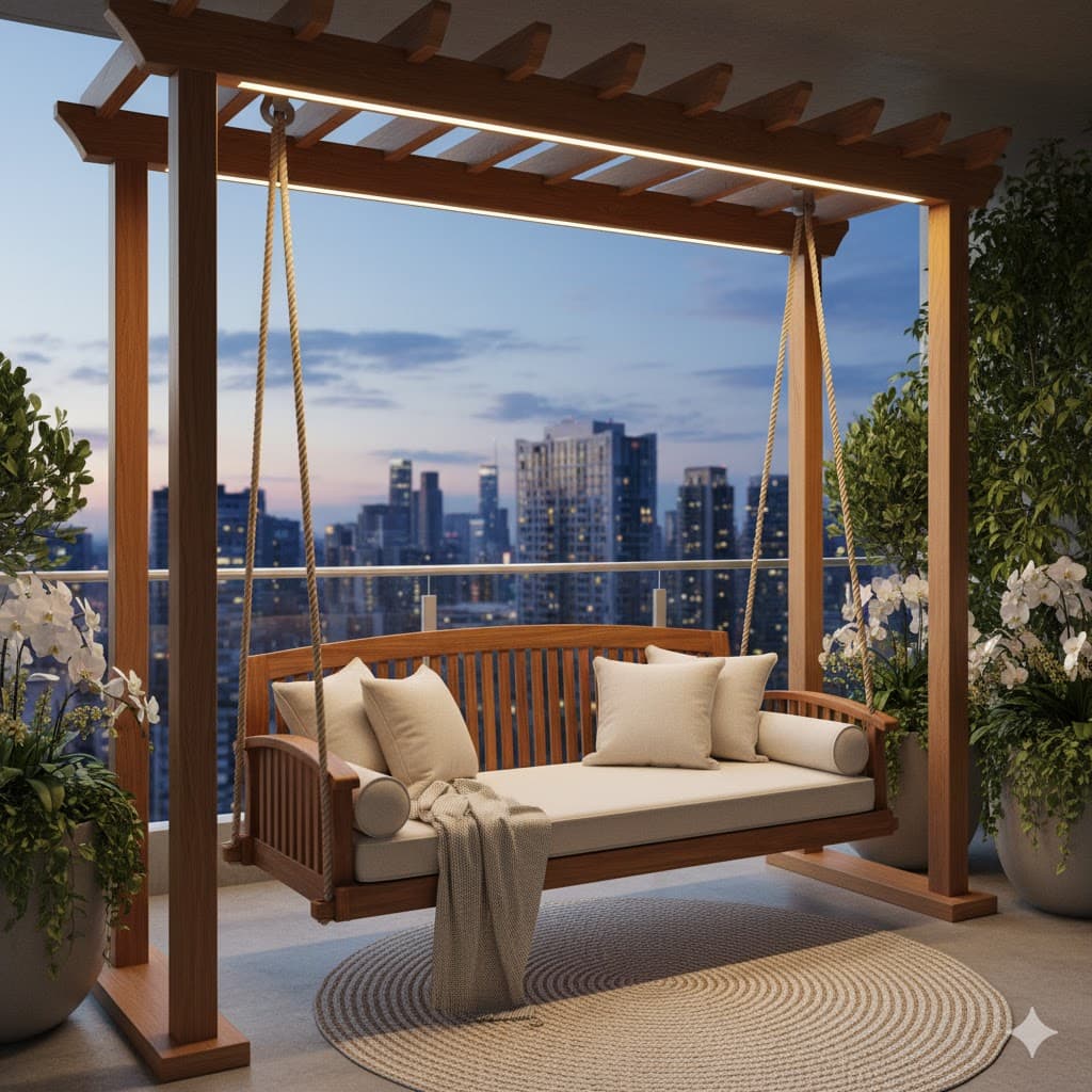 Wooden Balcony Swing